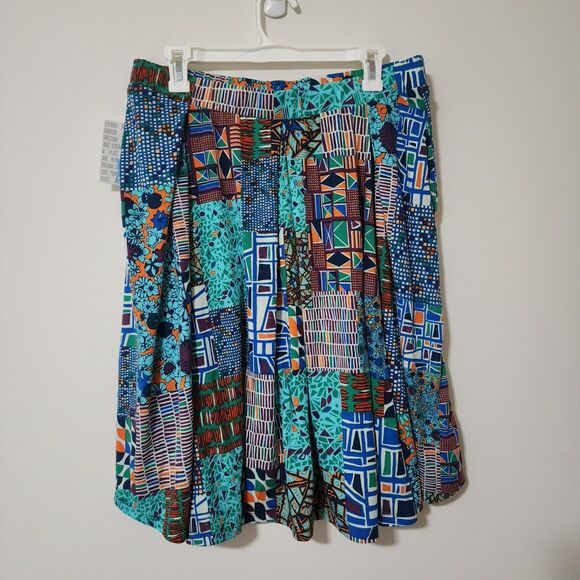 NWT LuLaRoe Madison Pleated Pull-On Skirt Green Blue Brown Orange Jersey Size XL - Picture 2 of 10